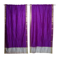 Mogul Interior - 2 Purple Sheer Sari Panels Rod Pocket Drapes Door Panel 84x44 - Curtains