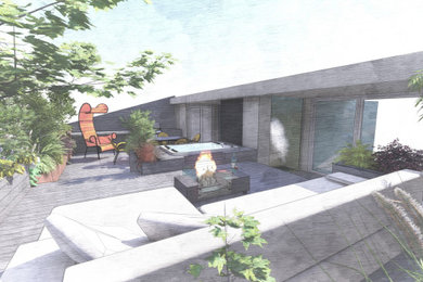 Idee per una grande terrazza moderna sul tetto e sul tetto con un giardino in vaso
