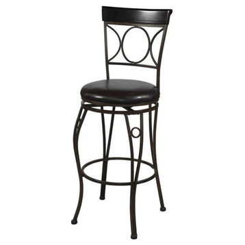 Pemberly Row 24" Iron Metal & Faux Leather Counter Stool in Bronze/Brown
