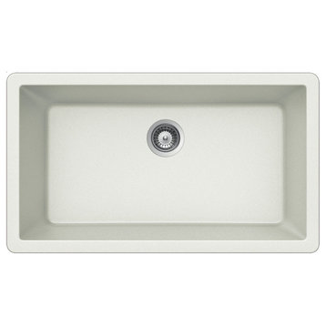 Houzer V-100U CLOUD Quartztone Granite Undermount Large Single Bowl Sink, White