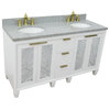 61" Double Sink Vanity, White Finish With Gray Granite And Oval Sink