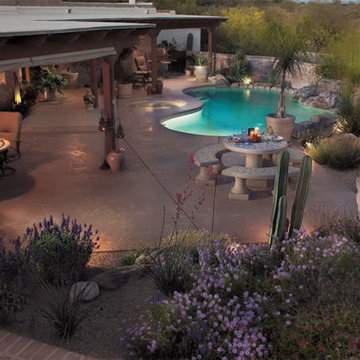 Landscape surrounding swimming pools in the desert southwest