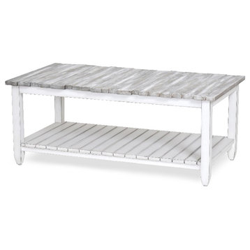 Sea Wind Florida Picket Fence Wood Coffee Table in White/Gray