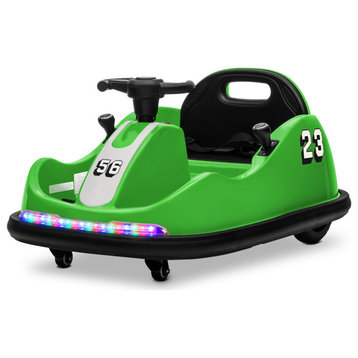 DIY Sticker Race #00-99 Twin-Motor 12V Kids Electric Ride On Bumper Car, Green