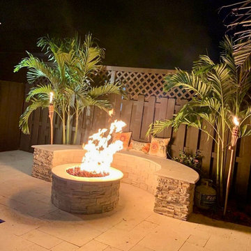 Fire Pit with custom stacked stone bench