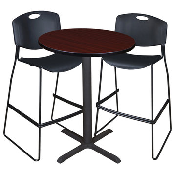 Cain 30" Round Cafe Table- Mahogany & 2 Zeng Stack Stools- Black