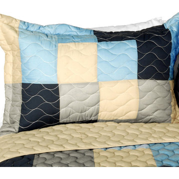 Russian Coffee 3PC Vermicelli-Quilted Patchwork Quilt Set (Full/Queen Size)