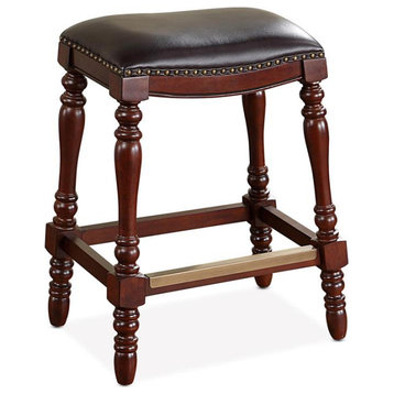 Chester Brown Faux Leather Saddle Seat Farmhouse Style Counter Stool