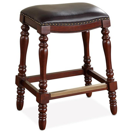 Chester Brown Faux Leather Saddle Seat Farmhouse Style Counter Stool