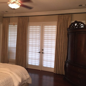 Vignette Roman Shades & Thibaut Fabric Drapery Panels- Richardson, Texas