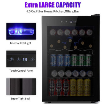 4.5 Cu.ft Beverage Refrigerator and Cooler, 145 Can Mini Fridge Glass Door With