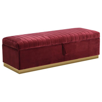 Cormac Modern Red Velvet Bench With Storage