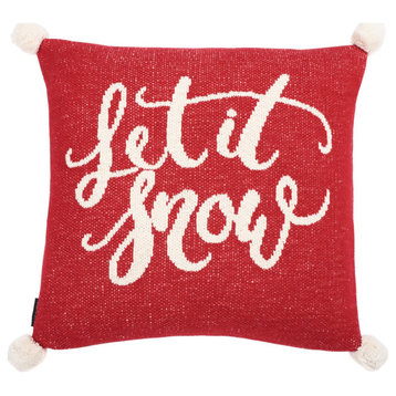 Safavieh Let It Snow Holiday Pillow Red/White 18" X 18"