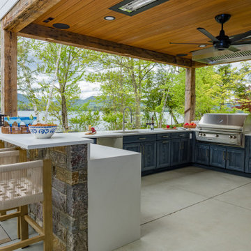 Beautiful Blue Lake House Outdoor Kitchen