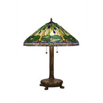 Serena d'italia Tiffany 2-Light Green Dragonfly 25" Bronze Table Lamp