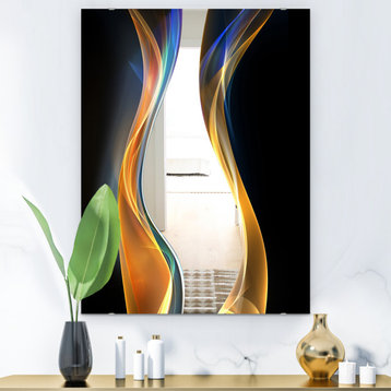 Designart Gold Blue Wave Design Modern Wall Mirror, 28x40
