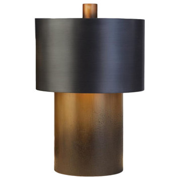 Tall Modern Brass Bronze Table Lamp  Drum Round Metal Shade Midcentury 17"
