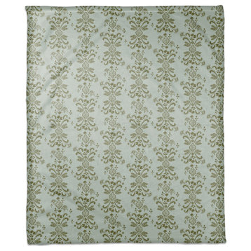 Green Floral Crest 50x60 Coral Fleece Blanket