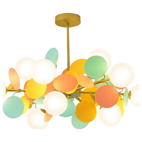 Multicolored Flower-Branch Shaped Chandelier, Multicolored, 12 Balls, Cool Light