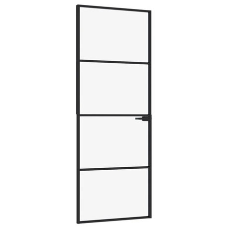 vidaXL Interior Door Black 29.9x79.3 Inch Tempered Glass and Aluminum Slim