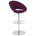Soho Concept - Crescent Piston Stool, Bright Stainless Steel Base, Deep Maroon Camira Wool - Crescent Piston is a contemporary stool with a comfortable upholstered seat and backrest on an adjustable gas piston base which swivels and also adjusts easily from a counter height to a bar height with a lever that activates the gas piston mechanism. The solid steel round base is available in chrome or stainless steel. The seat has a steel structure with 'S' shape springs for extra flexibility and strength. This steel frame molded by injecting polyurethane foam. Crescent seat is upholstered with a removable zipper enclosed leather, PPM, leatherette or wool fabric slip cover. The stool is suitable for both residential and commercial use. Crescent Piston is designed by Tayfur Ozkaynak.
