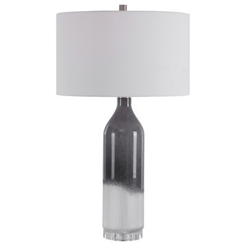 Luxe Gray White Art Glass Bottle Table Lamp Frosted Ombre Tall Modern Elegant