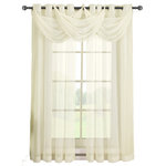 Abripedic - Abri Grommet 5-Piece Window Treatment Set, Ivory, Panel Size: 100"x108", Valance - Add an opulent and deluxe look to almost any room in the house with this Grommet Sheer Curtain Panels by Abripedic. With several different sizes available, these curtains accommodate a variety of window types. Opt from the seven delightful different colors available that perfectly complements any room. Have an informal appearance with the panels only or add more elegance with one or more waterfall valances. Add the valance scarf to complete the look. See-through and delicate, the Abripedic Grommet Crushed Sheer Curtain Panel looks dreamy blowing in the breeze. These long, sheer curtains can be hung alone or under solid drapes.