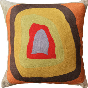 Kandinsky Colorful Soul Decorative Pillow Cover Wool Hand Embroidered 18x18"
