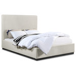 Meridian Furniture - Alfie Linen Textured Fabric Upholstered Bed, Beige, Full - Give your bedroom a regal vibe when you add this Alfie linen textured fabric bed to the mix. The ultra tall headboard on this full-size bed makes a bold impression from all angles and is covered in rich beige linen textured fabric that forms a pleasant contrast with the black finish solid wood base. The full flat design lets you easily use this bed without a box spring - a top mattress is all that's needed.