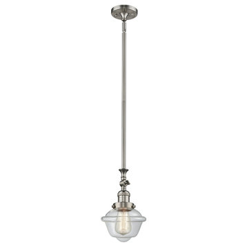 Small Oxford 1-Light LED Pendant, Brushed Satin Nickel, Glass: Clear