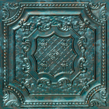 Elizabethan Shield Faux Tin Ceiling Tile - 24 in x 24 in, Pack of 10, #DCT 04, Patina