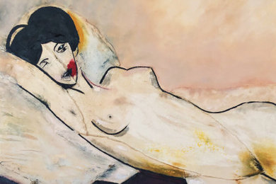 Desnudo reclinado sobre blanca almohada