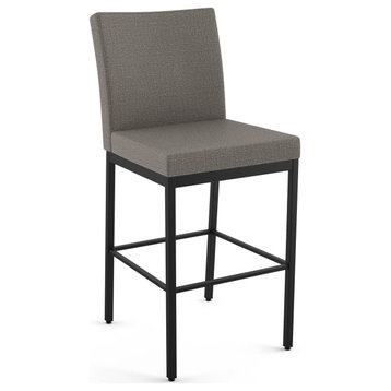 Amisco Perry Plus Counter and Bar Stool, Silver Grey Polyester / Black Metal, Bar Height