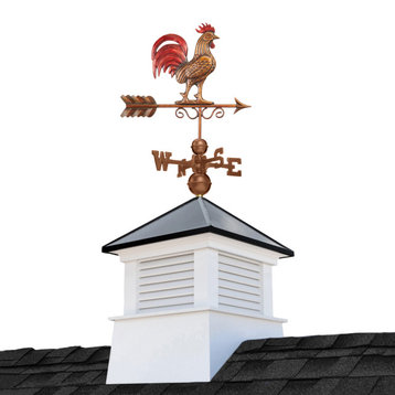 18" Manchester Vinyl Cupola With Copper Bantam Red Rooster Weathervane