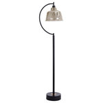 Stylecraft - Felts 65" Arched Floor Lamp - A touch of the traditional with a twist - or, in this case, a bend. The Black Water floor lamp features a glass pendant shade with a downlight design that's suspended using a crescent arc in metal. All this is attached to a single rod body and round base for a clean and composed look.
