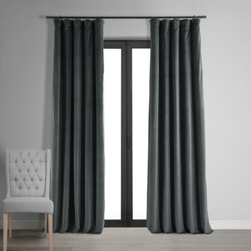 Signature Natural Gray Blackout Velvet Curtain Single Panel, 50"x84"