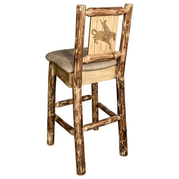Glacier Country Counterstool Buckskin Upholstery, With Laser Engraved Bronc