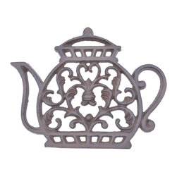 Import Wholesales - Decorative Cast Iron Trivet, Ornate Tea Kettle, 7.25" Wide - Trivets