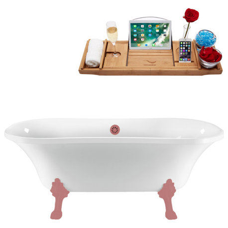 68" Streamline N861PNK-PNK Clawfoot Tub and Tray With External Drain