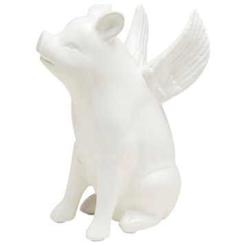 Sitting Pig With Wings, White