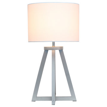 Interlocked Triangular Gray Wood Table Lamp with White Fabric Shade