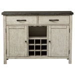 Liberty Furniture - Liberty Furniture Willowrun Sideboard in Rustic White - Vintage can refer to "a classic", add in a relaxed style and you create a classic look with a casual feel. Looks that easily work in today's homes. Style uncompromised with comfort abound. Willowrun features a beautiful charcoal and rustic white finish combination on a x base trestle table. Upholstered chairs add softness to the collection.