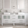 71" White Double Vessel Sink Bathroom Vanity Set, "Zachary", Faucets: Brushed Ni