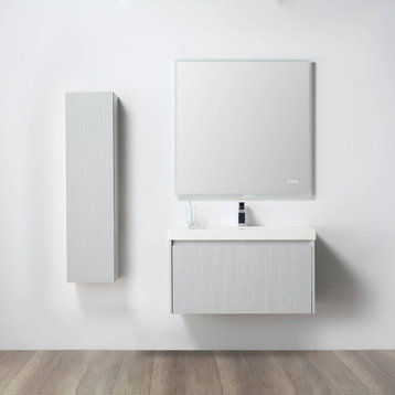 Floating Bath Vanity, Wall Mounted Vanity, Grey, 36" W/ Sink, Side Cabinet