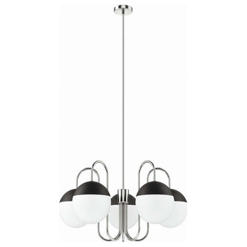 Modway Stellar 5-Light Metal and Glass Chandelier in Opal/Polished Nickel