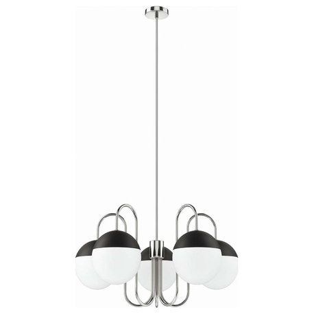 Modway Stellar 5-Light Metal and Glass Chandelier in Opal/Polished Nickel