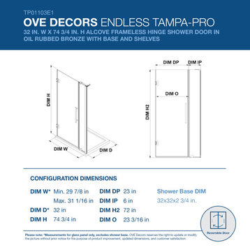 Endless TP01103E1 Tampa-Pro Alcove and Base 32" W x 74 3/4" H ORB