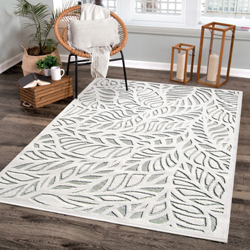 Orian Nouvelle Boucle Palm Overlay Natural Verde Area Rug, 5'2" x 7'6"
