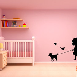 Little Sophie and Her Puppy Wall Decal for Girls Room (SKU 007) - Kids Wall Decor
