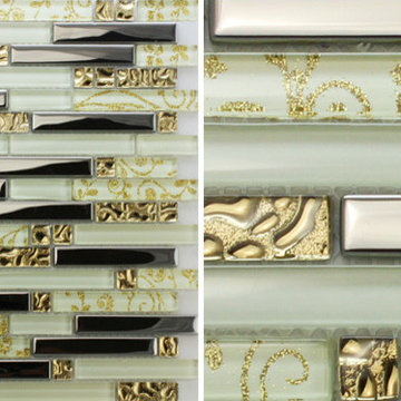 TST 12*12 in. metal plating interlocking pattern golden glass tiles